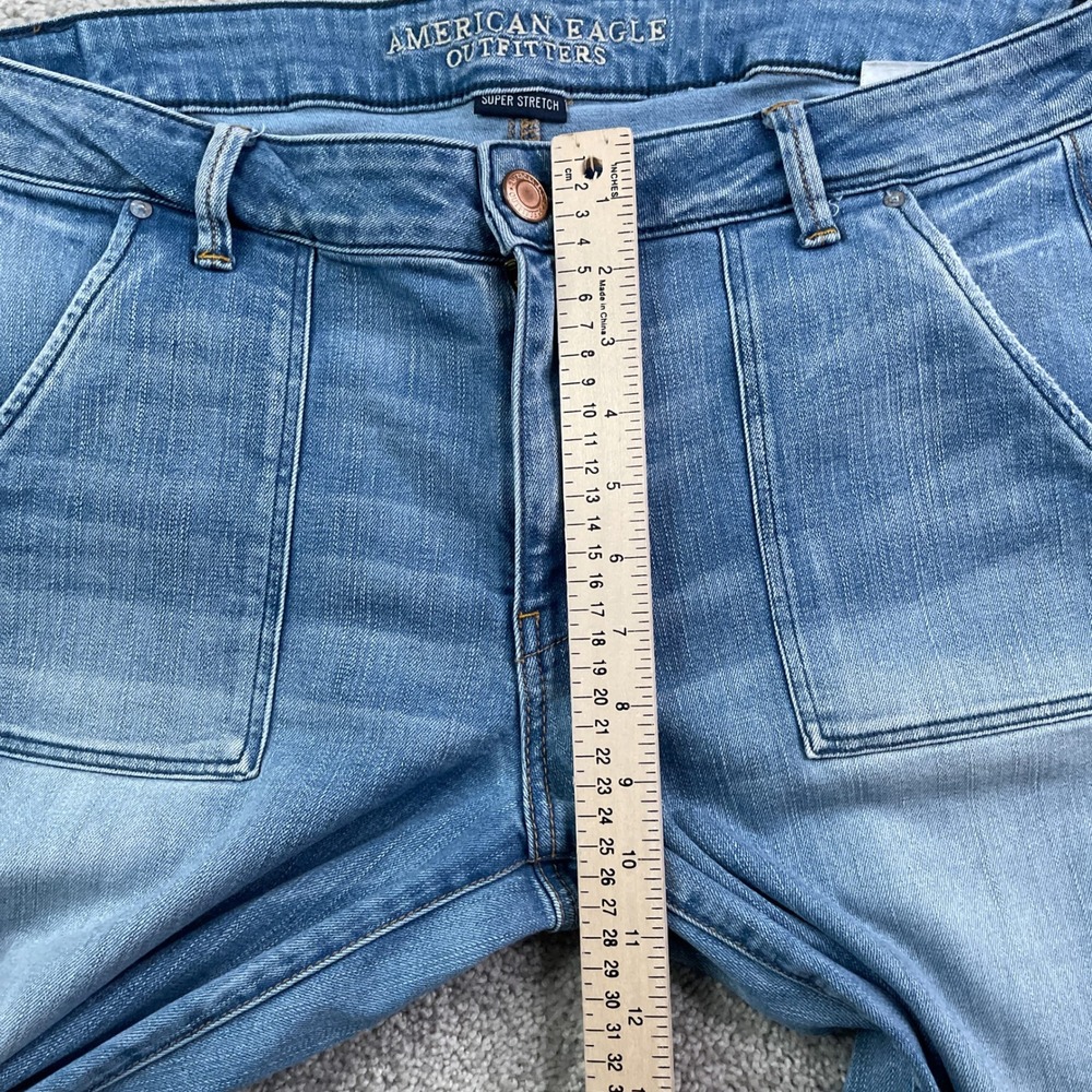 American Eagle Jeans Womens 16 Blue A-Line Wide Leg Flare Patch Pocket Denim - Picture 6 of 12